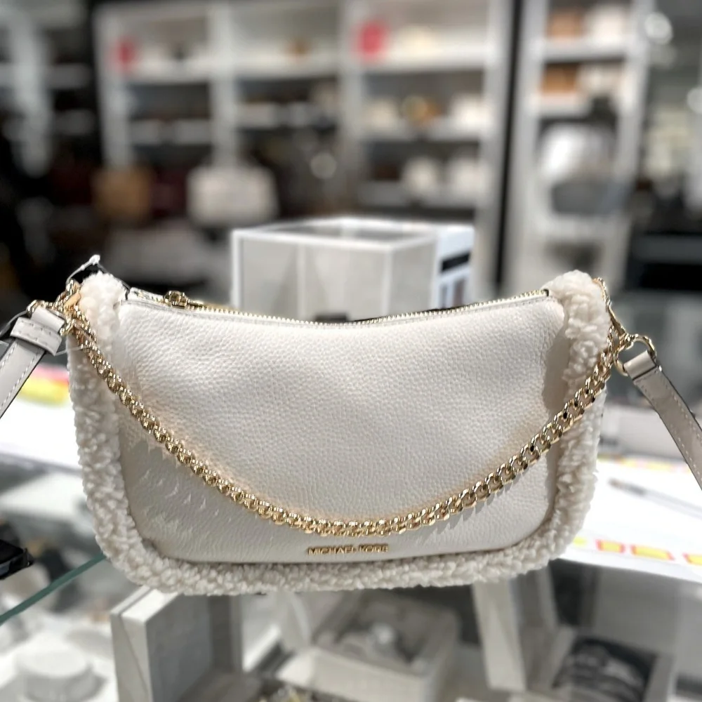 MICHAEL KORS CARMELA Medium Leather Chain Crossbody Shearling